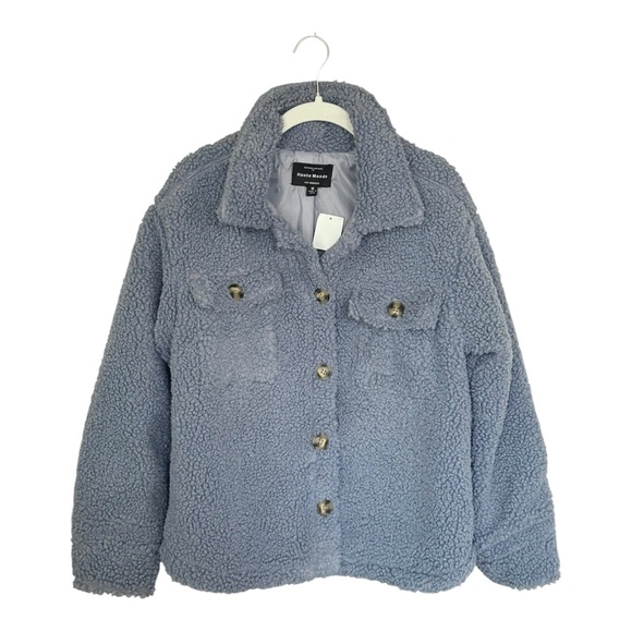 Haute Monde Cozy Blue Teddy Fleece Barn Jacket Button Up Shirt Jacket Sz M NWT - Picture 9 of 16